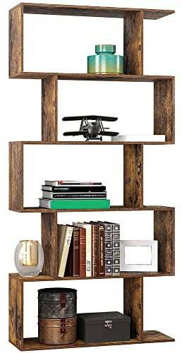 BAKAJI Libreria Scaffale 6 Ripiani in Legno MDF Design Zig Zag Moderno Industriale per Soggiorno Salotto Casa o Ufficio Dimensioni: 159 x 70 x 24 cm