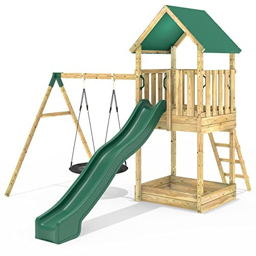 Rebo® Modular Wooden Climbing Frame Adventure Playset - Tower with swing Charnwood | OutdoorToys | Kids' Outdoor Wooden Garden Play Equipment, Children's Jungle Gym