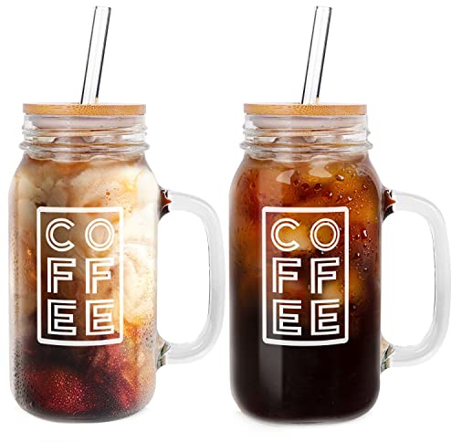 ANOTION Glas Mit Deckel und Strohhalm, 24oz Regelmäßiger Mund Mason Gläser mit Griff Glas Kaffee Trinkgläser Becher Tumbler Wiederverwendbare Tassen für Eiskaffee Gläser Tassen für Reisen Büro Home