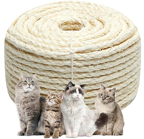 Natürliches Sisalseil, 6 mm, 98 Fuß für Katzenkratzbaum, Baum, Turm, Ersatz, Reparatur und Ersatz, DIY Hanfschnur, Seil für Katzen, Kratzmöbel, Fenster, Sitzstange und Basteln, Gartenarbeit