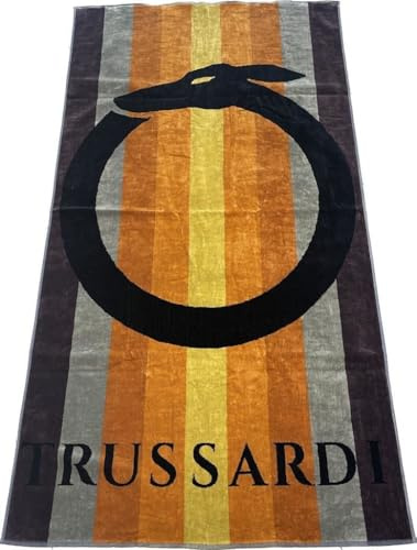 Trussardi Strandtuch oder Schwimmbad aus 100% reiner Baumwolle, 95 x 180 cm, Maxi (Stripe Circle Beach Brown)