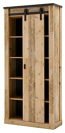 Garderobe Flur Schrank Used Wood hell Holz und anthrazit/grau Diele Mehrzweckschrank Schuhschrank im industriellen Design mit Schiebetür und Scheunentorbeschlag 93 x 201 cm Stove (Garderobenschrank)