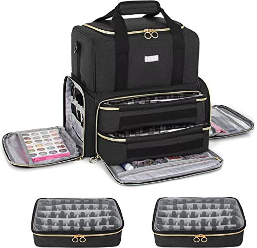 Organiseur de Vernis à Ongles,Sac de Rangement Vernis à Ongle pour 80 Bouteilles 15 ML et Lampe à Ongles,Sac Organisateur de Vernis à Ongles,Boite Rangement Vernis Ongle,Noir