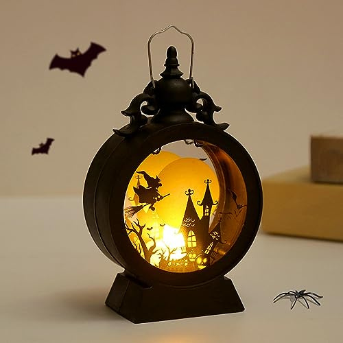 ACAREY Halloween Deko Laterne Für Außen, Halloween Gartendeko Für Außen, Halloween Lantern Deko Windlaterne LED Kerzenlichter, Außenlaterne Totenkopf Skelett Laterne Für Balkon Hof Terrasse (Hexe)
