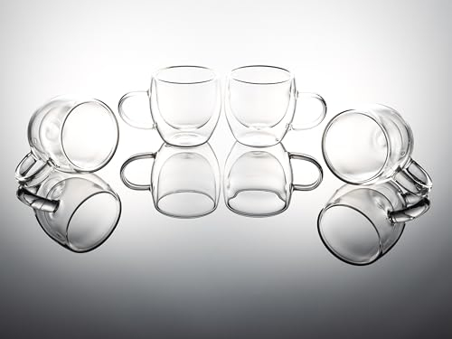 Hanseküche Set di 4 tazze da caffè a doppia parete (4 x 80 ml) – Set di bicchieri da caffè in vetro borosilicato di alta qualità – bicchieri realizzati a mano (80 ml con impugnatura)