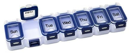 EZY DOSE Weekly (7-Day) Pill Planner, Medicine Case, Vitamin Organizer Box, Waterproof Locking Compartments to Secure Prescription Medication and Prevent Accidental Spilling, Blue