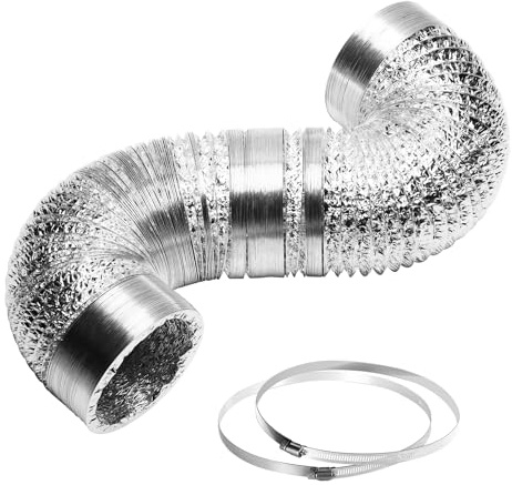 iPower 8 inch 25 feet Dryer Vent Hose, Flexible Aluminum Foil Non-Insulated Ducting with 2 Clamps for HVAC Ventilation and Exhaust, Silver
