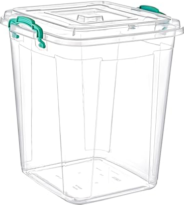 Best House | Plastic Storage Box with Clips & Lids | Size: 20L (L:31cm W:31cm H:36cm) | Set of 1 | Square Shape | Stackable Clear Durable Multipurpose Office Home Kitchen Tools (MEDIUM Size)