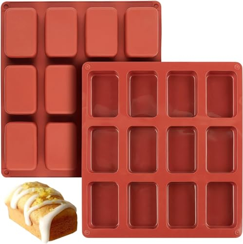 BREEZO Mini Loaf Pan, 2PCS 12-Cavities Non-Stick Mini Brownie Baking Tin, Mini Bread Pan, Bread Baking Mold, Silicone Mini Loaf Baking Tray for Mini Bread, Brownie, Cornbread, Cheesecake