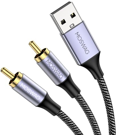 MOSWAG USB to RCA Audio Cable, USB 2.0 Male to 2 RCA Male Stereo Audio Cable Converter, Nylon Braided usb to rca Adapter for PC, Laptop, DVD Player, Speaker, Power Amplifier 3.28FT/1Meter