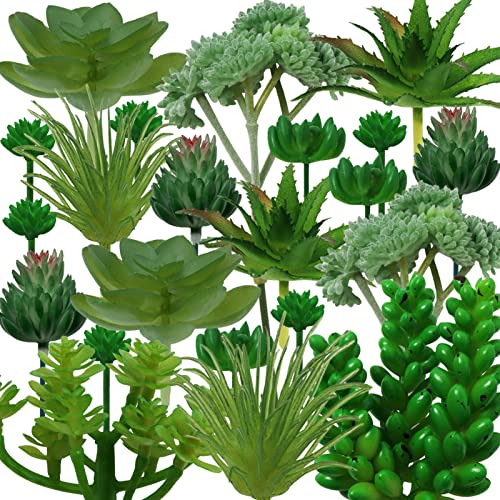 QUOZUO 22pcs Green Succulents Plants Artificial, Mini Fake Succulents for DIY Crafting Home Terrarium Floral Wall Garden Arrangement Office Decoration (Unpotted)