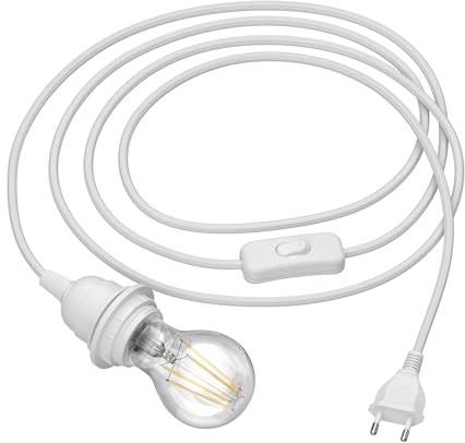 ledscom.de Kabel LEKA mit Stecker, Schalter, 3 m, weiß, inkl. E27 Lampe, Energieeffizienzklasse A (warmweiß, 4W, 848lm)