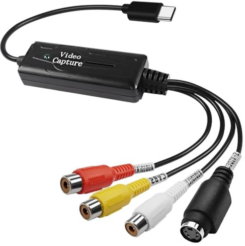 CENMEN Convertisseur AV vers USB C Adaptateur de carte de capture vidéo 1 canal AV NTSC PAL Video S Video / Convertisseur composite vers USB