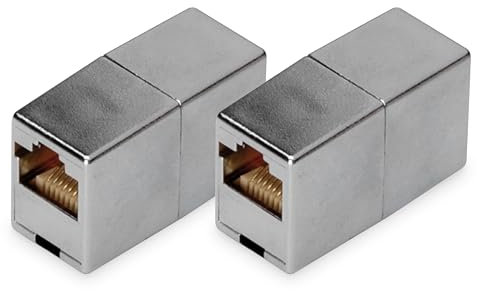 DIGITUS DN-93901 Acoplador RJ45 Cat 5e, 2 Piezas, Extensión de Cable Lan, Conector de Cable de red Cat5e, Apantallado, Compatible con PoE, Acoplador Modular, Para Switch, DSL, Módem, Router, PC, Plata