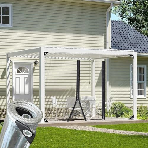 Yesbon Transparente Plane mit Ösen, Transparente wasserdichte Plane mit Reißverschluss PVC wasserdichte Plane Wetterschutz Klare Kunststoffpaneele für Terrasse, Veranda,1.9x1.5m/6.2 * 4.9ft
