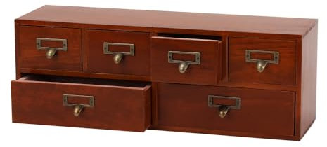 Apothecary Drawers Wooden Storage Box with 6 Drawers Vintage Countertop Wooden Drawers Apothecary Cabinet Library Card Catalog Cabinet （BROWN）