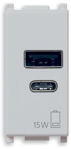 Vimar 14292.AC.15.SL Plana Presa USB A+C 15W 5V per ricarica, 1M, silver