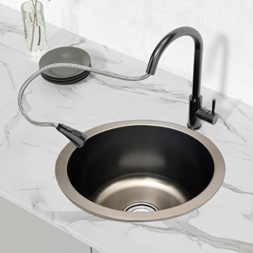 DAOHHFO Rundspüle Edelstahlspüle Durchmesser 36CM Edelstahlspüle Aufbauspüle Spülbecken Spüle Rundes Spülbecken Spüle mit Überlauf inkl.Syphon Set (Rundspüle 15CM Hoch)