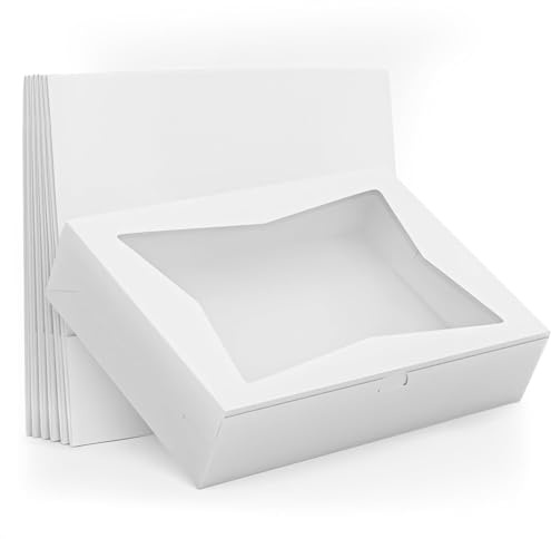 10 Pcs Cake Box with Window 19x14 – Rectangular Half Sheet Cake Box Glossy Finish – Bakery Boxes for Cakes, Cupcakes and Pastries – Cardboard Packaging for Transport, Storage and Dessert Presentation