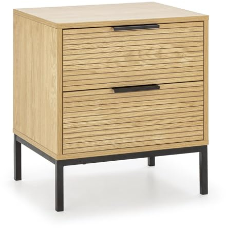 HOMN LIVING Mesita de Noche Mónica 2 cajones Color Madera, 50 cm (Ancho) 40 cm (Profundo) 55 cm (Altura)