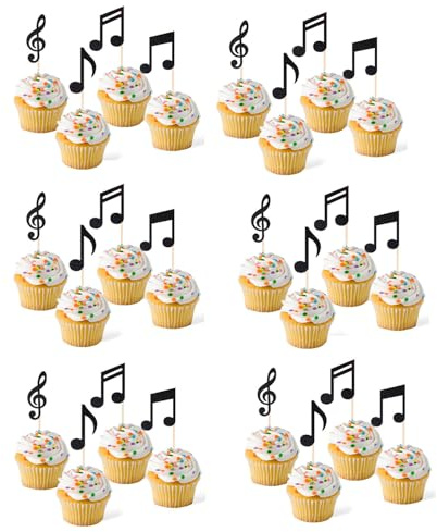 Axvxby 24 Stück Tortendekorationen, Note Tortendekorationen, Torten- und Cupcake-Dekorationen, Tortendekoration Tassenhalter für Musikliebhaber Partydekorationen 7