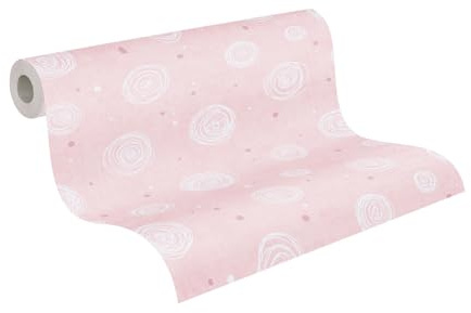 A.S. Création Kreise-Vliestapete für Kinder – Rosa, Weiß – 10,05 x 0,53 m | Modernes Kreise-Muster als moderner Blickfang – matte Mustertapete, einfach zu verkleben & spurlos abziehbar