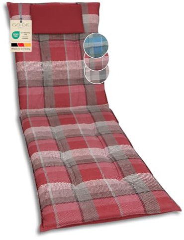 GO-DE Textil Bequeme und attraktive Polsterauflagen für Gartenliegen (Einzelset, Karo rot, Liegenauflage)