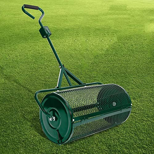 QLSABIA Spandiconcime da 24 Pollici per Prato e Giardino, spandiconcime a Spinta/Traino con Rullo in Rete Metallica Resistente, Maniglia migliorata, Leggero e Resistente per piantare e seminare