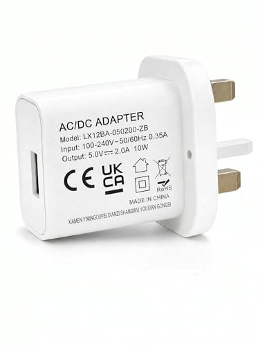 YIMINGOUFEI 5V 2A 10W UK Charger, USB-A Port, Nickel-Plated Pins, White | Universal 100-240V input for phones, tablets and convenient travel use