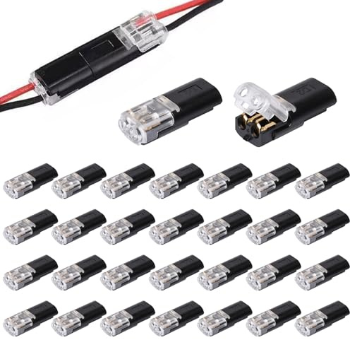 Pumwoy 30 Pezzi Connettori Elettrici Rapidi per 18-22AWG, Connettori Per Cavi A 2 Poli 12v, Connettori Bassa Tensione Senza Spelatura, Connettore 2 Pin per Auto, Audio, Video, Altoparlanti