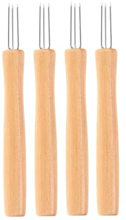 Lot de 4 fourchettes à trois dents avec manche en bois - Outils polyvalents en acier inoxydable pour la cuisine, l'assaisonnement et le barbecue