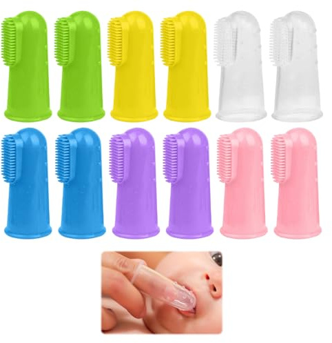 Finger Toothbrush Baby,12PCS Silicone Baby Finger Brush, Babies Toothbrushes with Clear Case Set Food Grade Tooth Cleaner Oral Massager for Infant &Toddlers