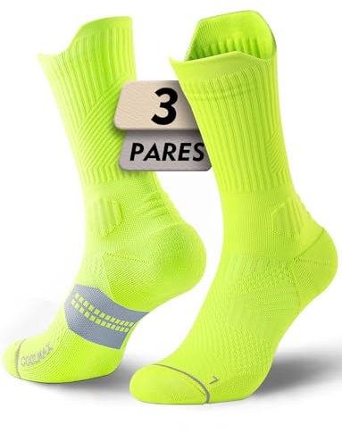 Juclise Calcetines de compresión de viscosa de bambú para correr, atletismo, senderismo, baloncesto, entrenamiento (FR/ES, Números, 42, 47, Regular, Regular, Neón Verde)