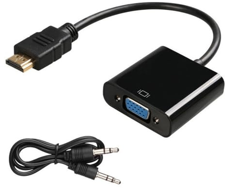DOSERTY Adaptador HDMI a VGA 1080P con salida de sonido HDMI macho a VGA hembra, adaptador para laptop, PC, proyectores, monitores, 255 mm
