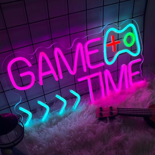 EleBikk GameTime LED Luz de Neón, Neón LED Gaming, Luces Neon Pared Gamer Decoracion, Deslumbrante Colorido Estilo de Juego de Luz Decorativa, un Deber-tener para Bares, Tiendas de Juego de Moda