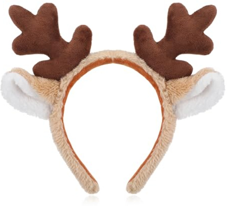 Aiyorse Geweih Kopfschmuck Reh Kostüm Damen Weihnachts Haarreif Rentiergeweih-Stirnband für Fasching, Cosplay, Halloween, Weihnachten, Tier, Karneval, Party, Kostüme Damen Kinder-A