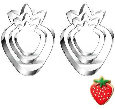 6pcs Strawberry Cookie Cutter Set, Strawberry Shaped Cookie Cutters Stainless Steel 3.5/2.5/1.5 Inch Fruit Mold, Essential Baking Tool for Biscuits Fondant Scone Muffin Bread Dough Homemaking Pastry