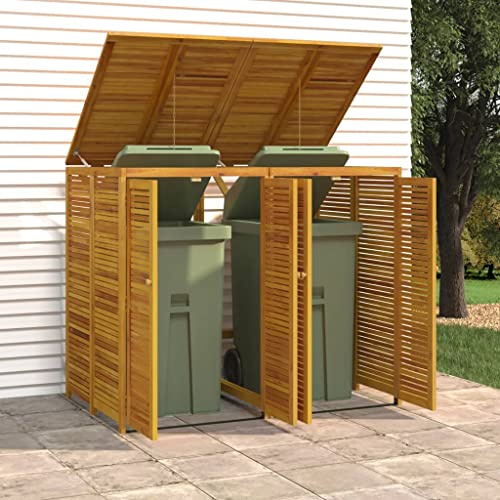 Générique Abri à Poubelle Double 140x89x117 cm Bois Massif d'acacia, Maison & Jardin, Produits ménagers, Accessoires pour conteneurs à déchets, Cache-conteneurs à déchets, Brun, (Poids 41KG)