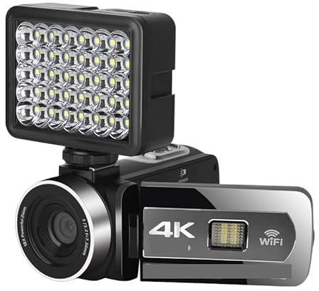 Cámara Digital, Cámaras de Video 4K Stream Auto Focus 4KMP Videocámara Digital Cámara Lenta Micrófono Vlog Grabación Videocámara Webcam(No SD Card,with Light)
