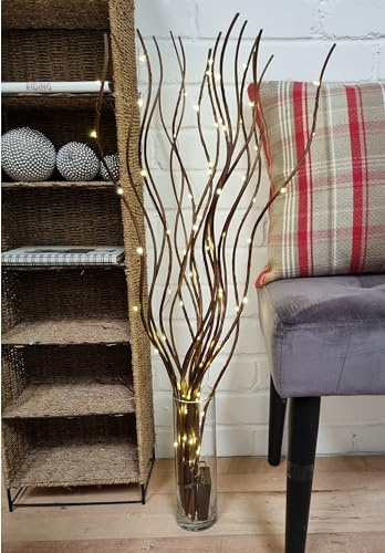 Homestreet Spiral Willow Twig Branch Lights, 80cm LED Battery Operated Table Light, 4 Colours Available, Decorative Vase Display (Brown)