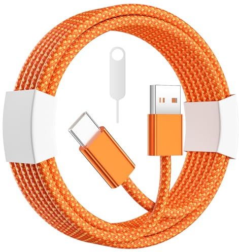AIAUXAI 2M Câble pour Carplay, Câble USB-C en Nylon pour Android 18W Orange | Câble USB A vers USB C pour iPhone 17 Pro Max Air 16 Pro 15, pour Samsung S26 Ultra S25 S24 A56 A17, pour Google Pixel 10 9 8