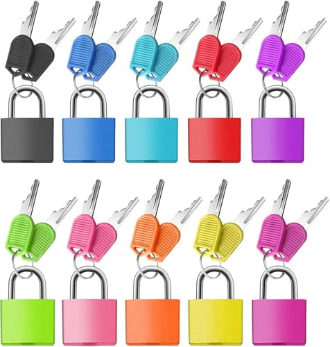 10 Piezas Mini Cerraduras, Pequeños Candado Maleta Viaje, Candados de Seguridad con Llave, Ideales para Taquillas, Mochilas, Maletas, Bolsos de Viaje, Agendas y Gimnasios Escolares
