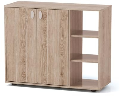 COSTWAY Meuble Chaussure à 3 Niveaux, Armoire a Chaussures 12 Paires avec Portes, 2 Étagères Ouvertes Réglables, Kit Anti-Basculement, Meuble de Rangement pour Entrée Salon, 80x31x64,5 cm (Naturel)