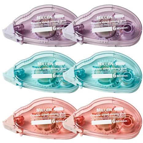 AropaeenGlowry 6 Pack Glue Tape Roller - Double Sided Tape Dispenser, 6mm x 6m (0.24in x 19.7ft) Scrapbooking Supplies for Crafting, Cards, Photos & Journals