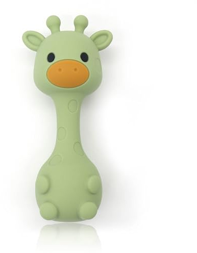 Farout Giraff - Massagengiraff - skallra och griifling - Leksak för barn 6 månader - Present till barn (oliv)