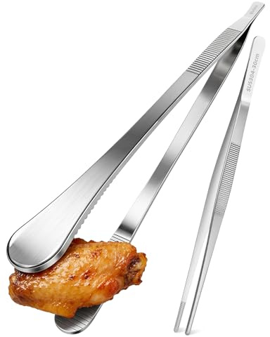 Acual 2 Stück Kochpinzette, 304 Edelstahl Küchenpinzette 30cm, Grillzange zum Kochen und Braten, Profi Küchenzange,Kochzange für BBQ, Fleisch, Salat