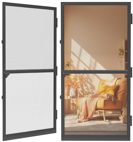 Moustiquaire de porte anti-insectes, protection contre les moustiques et les mouches, avec cadre sans perçage ni vis, blanc, grille en aluminium (120×240cm, porte-noire)