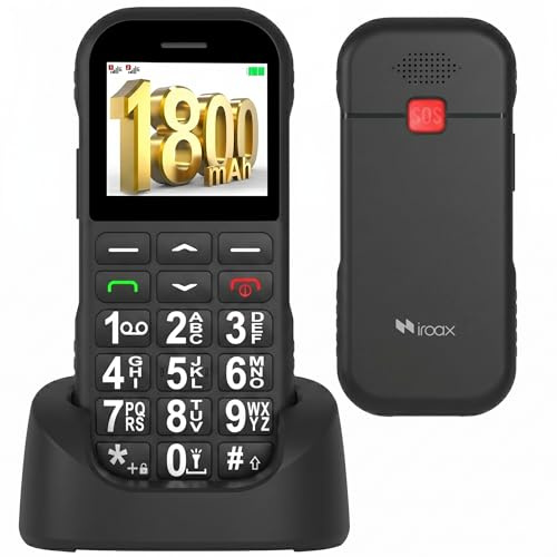 iroax 4G Big Button Mobile Phone for Elderly, 1800mAh Long Standby Easy to Use Mobile Phone SIM Free Unlocked Senior Phones With SOS Emergency Button Large Volume, Flashlight FM Radio (Black)
