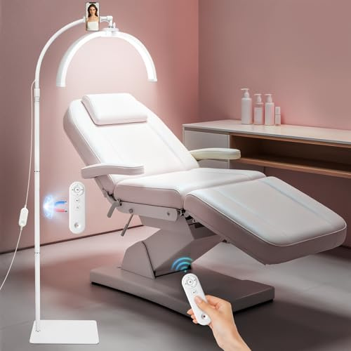 CGBE Halbmond Wimpern Lampe für Wimperntechnik Faltbare LED Kosmetiklampe | 360° Drehbarer Lichtkopf - Höhenverstellbar Dimmbare Stehlampe mit Handyhalter für Wimpernverlängerung Tattoo - Weiß