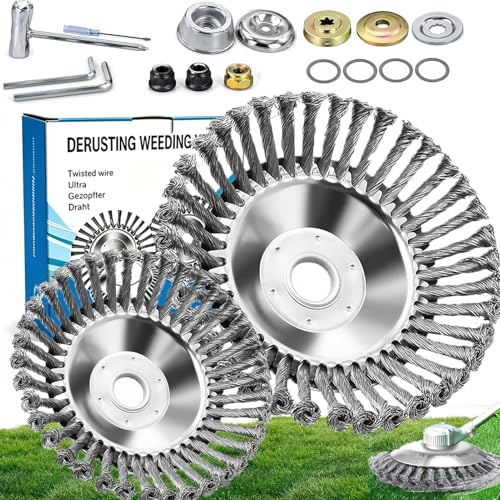 TKGEOUE 2 Stück Unkrautbürste Freischneider(8 Zoll+6Zoll) mit Freischneider Zubehör,Universelle Wildkrautbürsten für Motorsensen,Unkrautbürste für Motorsense,mühelos Unkraut und Moos